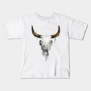 Dramabite Watercolor skull animal texas american cowboy Kids T-Shirt